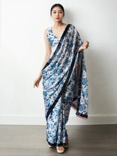 Chinon Digital Print Ready To Wear Saree With Blouse Piece-MWB-VP5010-BLUE
